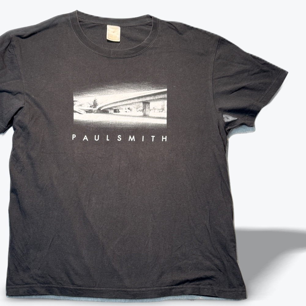 Paul Smith Mens Graphic T-Shirt Black Bridge Print Cotton Crew Neck Mens Large
